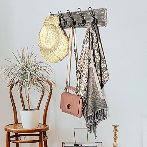 Coat Rack Wall Mount, Reclaimed Wood, 24 Inch, 5 Bronze Hooks, Whitewash