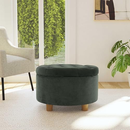 HomePop Home Decor | Large Button Tufted Velvet Round Storage Ottoman | Ottom...