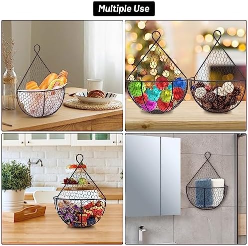 BSTKEY Set of 2 Hanging Black Metal Fruit Vegetable Baskets