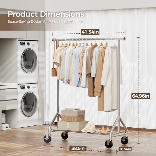 HYSEYY Clothes Rack, Rolling Heavy Duty Clothing Rack Load 380 LBS