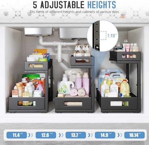 2 Pack 17IN Depth Under Sink Storage Organizer, Large 2-Tier Elegant Mesh Pul...
