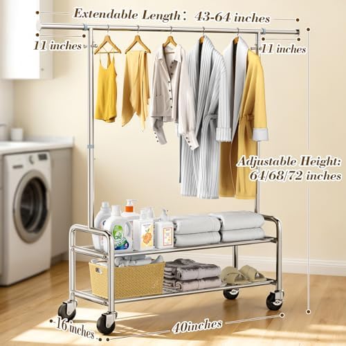 Upgraded 100% Stainless Steel Heavy Duty Clothes Rack with Shelves Loads 760 ...