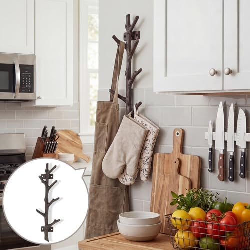 12" Cast Iron Tree Branch Vertical Coat Hat Rack Wall Mount Heavy Duty D...