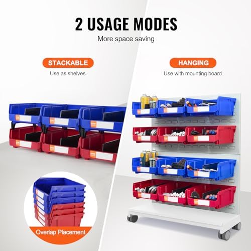 VEVOR Plastic Storage Bins 6 Pack (11 x 11 x 5-Inch), Hanging Stackable Stora...