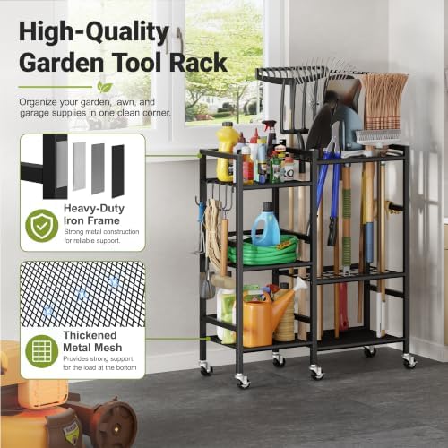 keomaisyto Garden Tool Organizer with 6 Industrial Wheels & Large Hooks