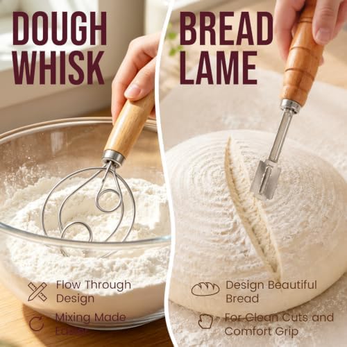 DOYOLLA Bread Proofing Baskets Set, 10 inch Oval & 8.5 inch Round Sour Do...