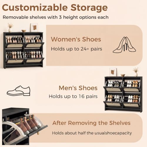 Nicetree Rattan Shoe Cabinet for Entryway, 9.5" Ultra-Thin Narrow Shoe R...