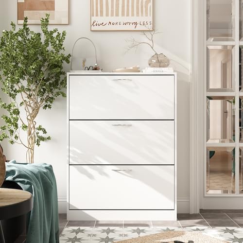 AGOTENI Shoe Cabinet with 3 Flip Drawers, Shoe Storage Organizer with 2-Tier ...