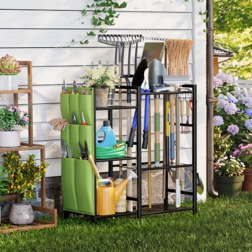 keomaisyto Garden Tool Organizer with Side Tool Pouch, Yard Tool Organizer