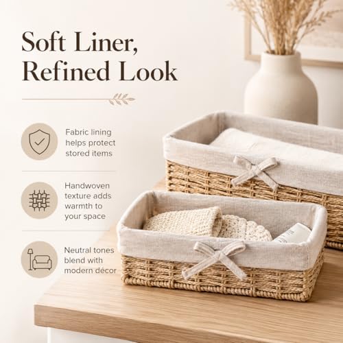 Baskets for Shelves Set of 4, Woven Paper Rope Storage, Khaki