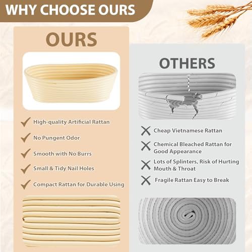 12 Pack Banneton Bread Proofing Basket 10 Inch Oval Rattan Banneton Baskets w...