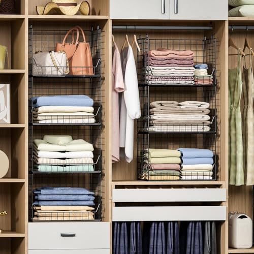 Jakyitvi 4-Tier Extra Height Stackable Closet Organizer – Foldable Storage Bi...