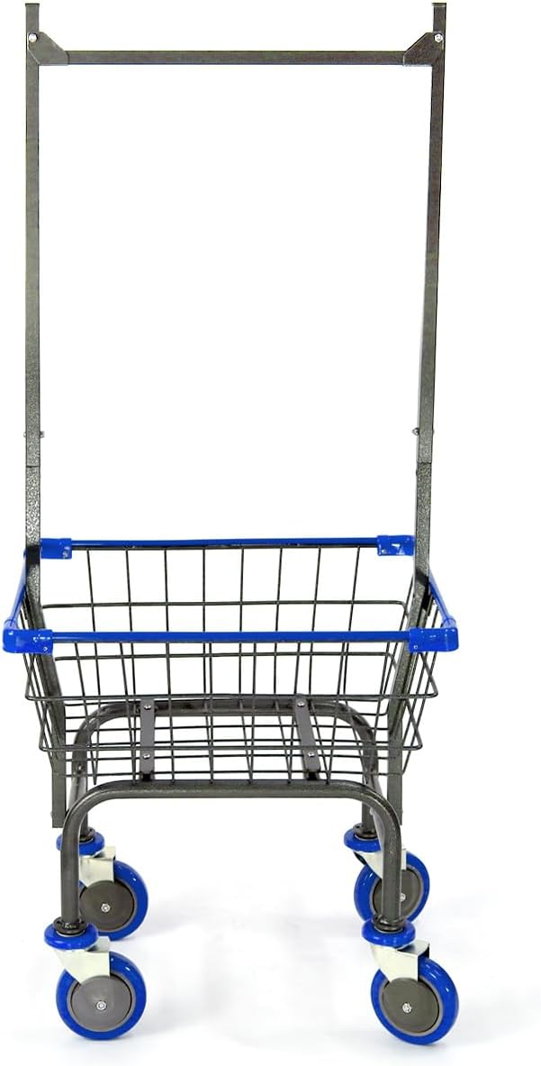 Laundry Cart Grey Powder Coated with Double Pole Rack, 1.5-Bu (Red, Black, Bl...