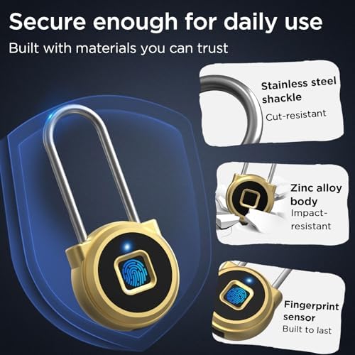 Fingerprint Lock - 2.1 Inch Long Shackle Combination Lock with Fingerprint Bl...