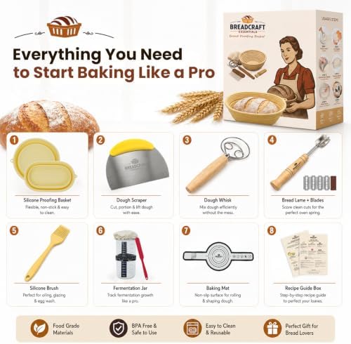 Banneton Bread Proofing Baskets Set Sourdough Starter Kit