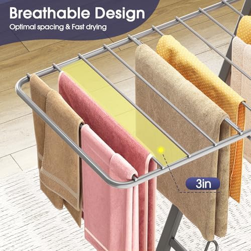 APEXCHASER Clothes Drying Rack, 67.3" L Height Adjustable, Foldable, Grey
