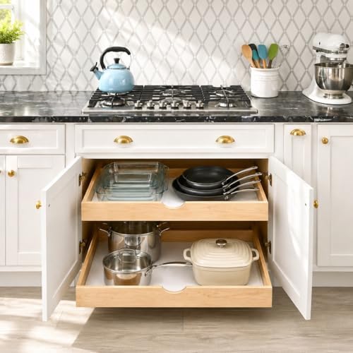 COUVER Birch Wood Pull Out Cabinet Organizer, Soft Close, 33 Inch