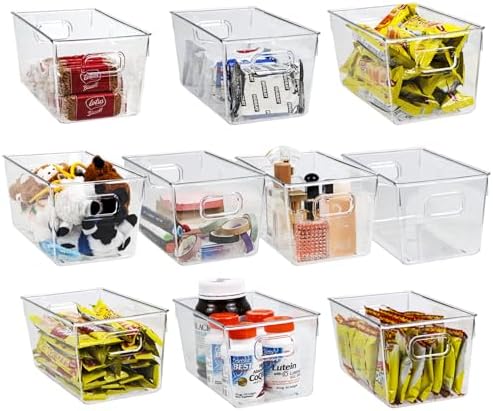ZEXALOR 10 PACK Clear Storage Bins Clear Storage Containers for Kitchen Pantr...
