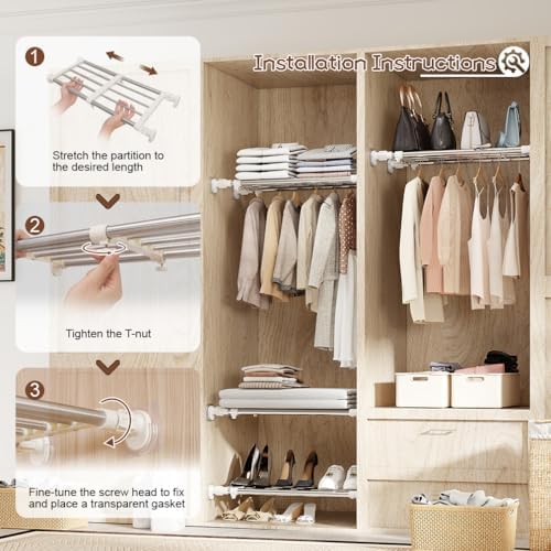 Hershii Expandable Tension Shelf Rod, Closet Tension Shelf Rod for Cabinet