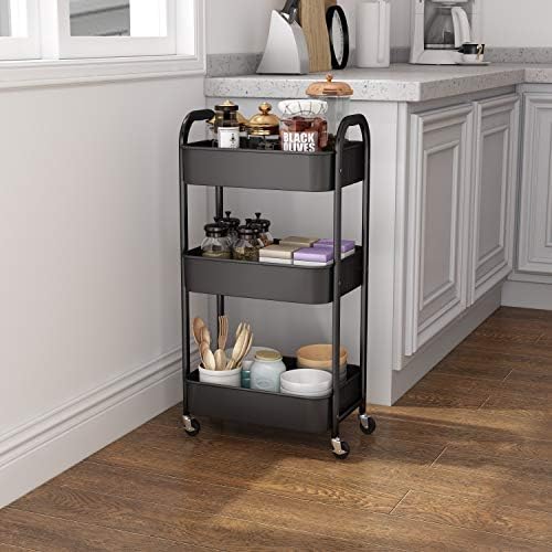 3-Tier Rolling Utility Cart with Caster Wheels Easy Assembly, Black