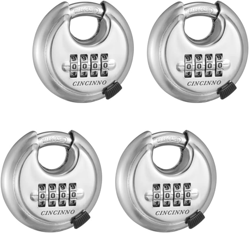 CINCINNO 4 Digit Combination Lock, Combination Disc Padlock with Hardened Ste...