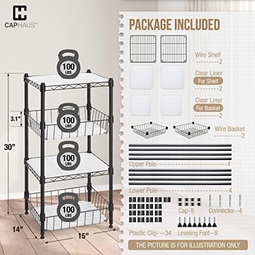 Fencer Wire NSF 2 to 4 Tier Stackable Wire Shelving Unit w/Baskets & Line...