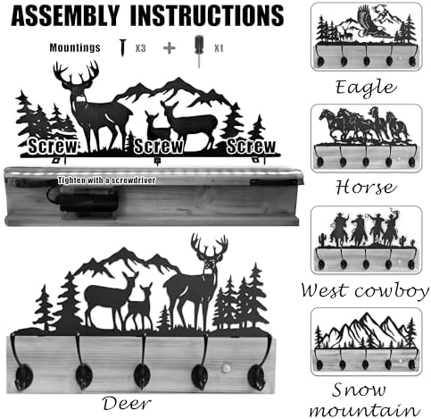 Metal Deer Coat Hooks Wall Mounted, Battery Operated Induction Light Hooks, W...