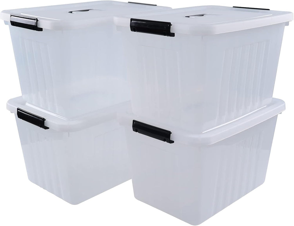 Farmoon 20 Quart Clear Latching Storage Bin, 4 Packs Lidded Storage Boxes
