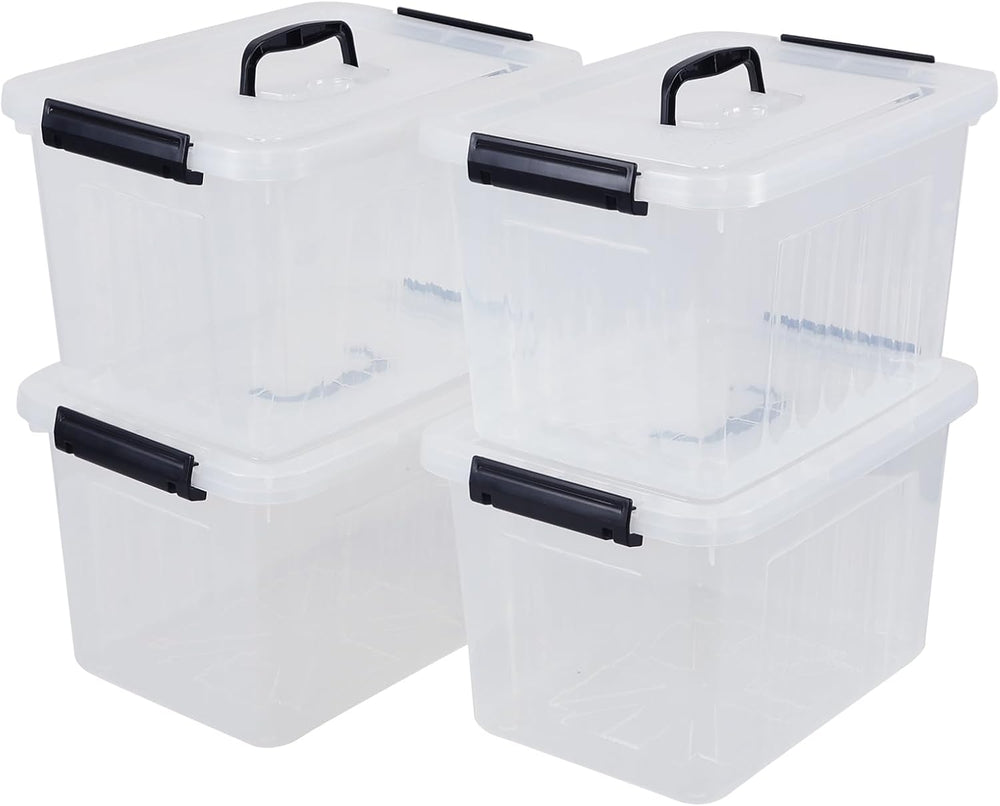 Farmoon 12 Quart Clear Storage Bin, Plastic Latching Box with Handle 4 Pack
