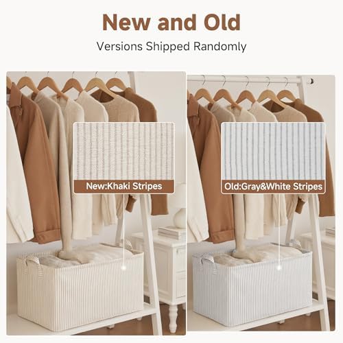 StorageWorks Fabric Storage Bins, Khaki & Beige Stripes, 2-Pack