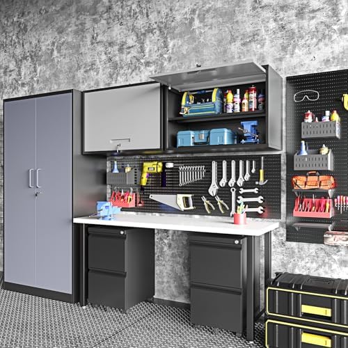 STANI Metal Wall Cabinet for Garage, Floating Garage Storage Wall Mount Shop ...