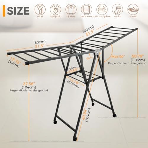 Foldable Standing Clothes Rack, 2-Tier Drying Hanger, for 20+ Pcs