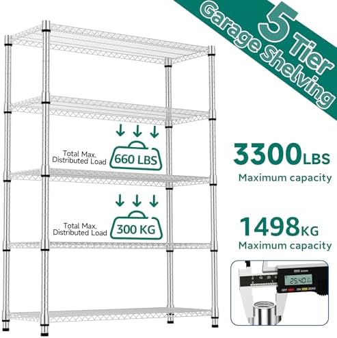 M MZG 5 Tiers Shelf Metal Storage Shelves 3300 lbs Steel Storage Shelving Uti...