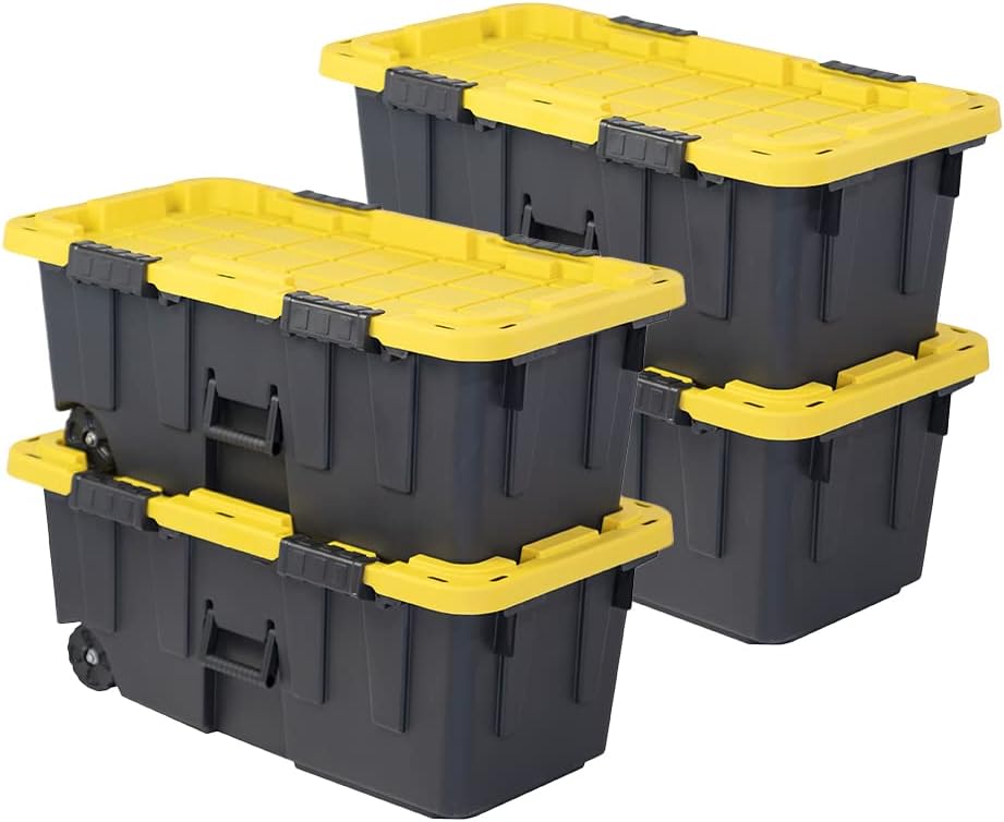 CX 20-Gallon Heavy Duty Stackable Lidded Storage Bins with Wheels, 4 Pack