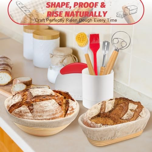EWFEN Sourdough Starter Kit with Round & Oval Banneton, Complete Sourdoug...