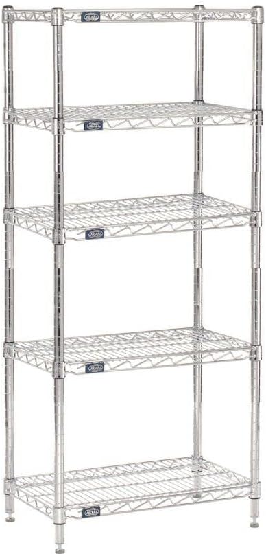 Nexel Adjustable Wire Shelving Unit, 5 Tier, Commercial Dry Storage Rack, 21&...