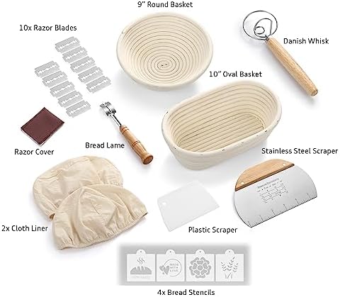 Saint Germain Bakery Premium Round Bread Banneton Basket with Liner - Perfect...