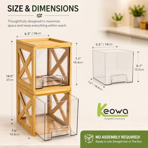 Bamboo Snack & Pantry Organizer, Stackable Pull-Out Drawers, 2 Pack