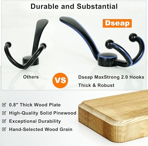 Dseap Coat Rack Wall Mounted - 24" Long 6 Tri Hooks, Heavy Duty Wooden W...