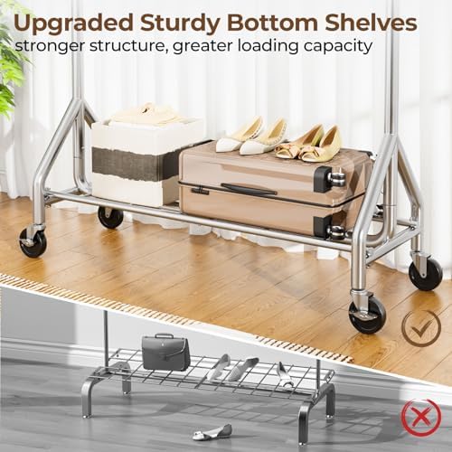 HYSEYY Heavy Duty Clothes Rack Load 450 LBS, Metal Garment Rack, Standing Rol...