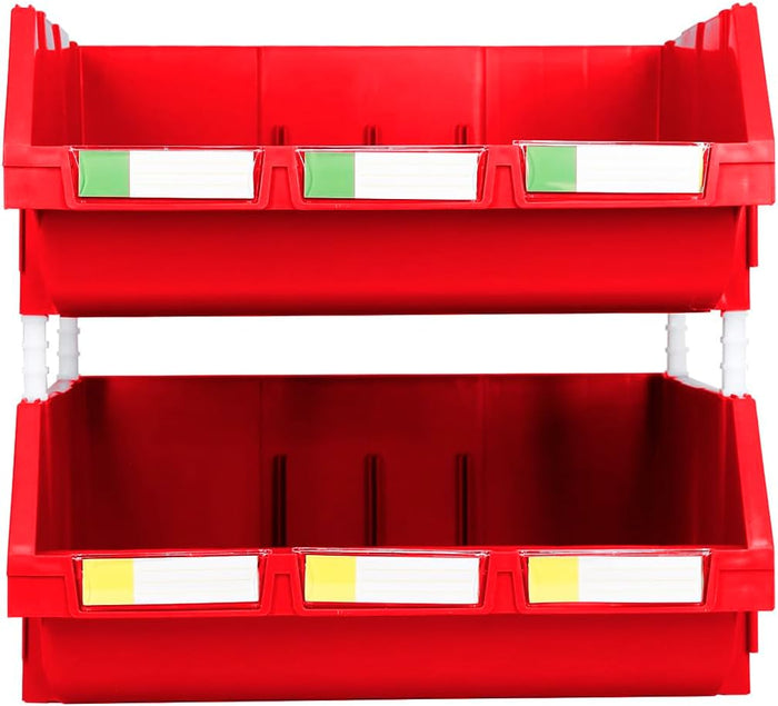 Extra Large Red Stackable Storage Bins 2 Pack – 16.5" x 14.5" x 6.9" Heavy Duty Organizer, Hangable & Side-Connect Design for Garage, Tools, Parts, Warehouse & Home Storage