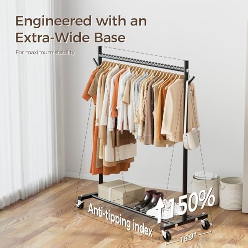 Clothes Rack, Clothing Rack for Hanging Clothes Load 280LBS, Rolling Garment ...