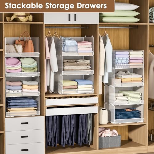 Tiaoheka 4-Tier Stackable Closet Organizers and Storage Shelves, Foldable Clo...
