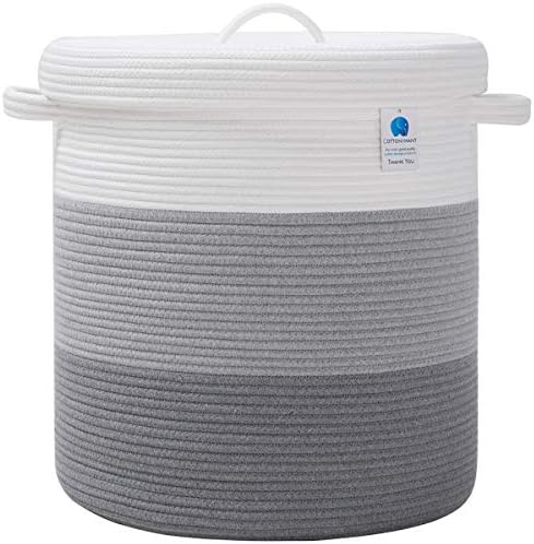 16x18 Inch Extra Large Round Cotton Rope Storage Basket with Lid, Decorative ...