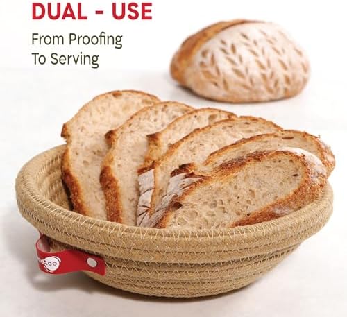 KneadAce Cotton Rope Banneton Bread Proofing Basket Set, Oval & Round Bre...