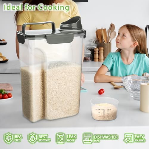 Viretec Rice Storage Container, 5 to 10lb Dry Food Airtight Dispenser, Pet Do...