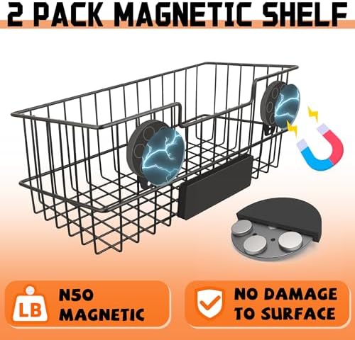 ULIBERMAGNET Magnetic Baskets, Large Capacity Metal Wire Mesh Basket Holder O...