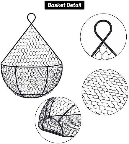 BSTKEY Set of 2 Hanging Black Metal Fruit Vegetable Baskets