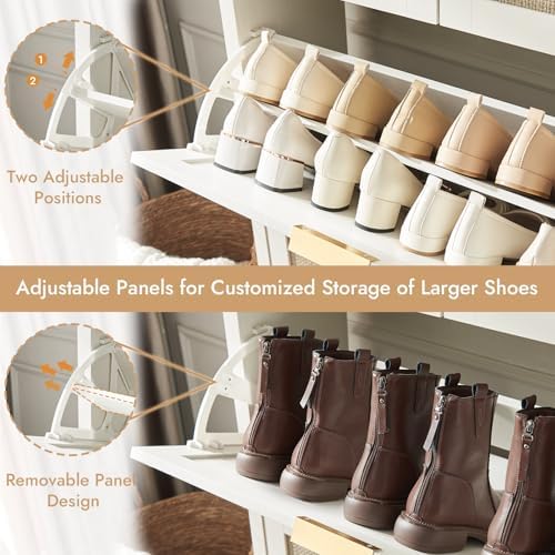 HOKYHOKY Rattan Shoe Storage Cabinet with 2 Drawers & 2 Flip Drawers