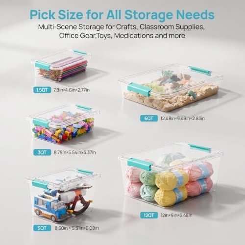 Vtopmart 4 Pack 6 Qt Plastic Storage Bins with Lids, Clear Sensory Bins